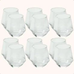 OTIX Waterglazen Set van 12 300ml Diamant vorm Transparant Glas