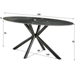 Ovale eettafel zwart Sophie industrieel 180x90 cm - Keramiek - Zwart