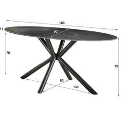 Ovale eettafel zwart Sophie industrieel 180x90 cm - Keramiek - Zwart
