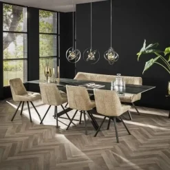 Ovale eettafel zwart Sophie industrieel 180x90 cm - Keramiek - Zwart