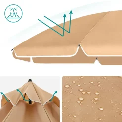 Parasol 180 cm diameter, rond / achthoekige strandparasol kantelbaar - taupe