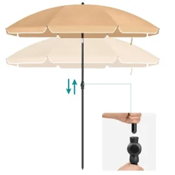 Parasol 180 cm diameter, rond / achthoekige strandparasol kantelbaar - taupe