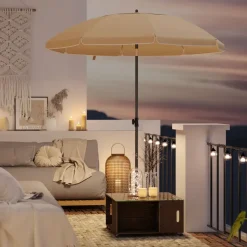 Parasol 180 cm diameter, rond / achthoekige strandparasol kantelbaar - taupe