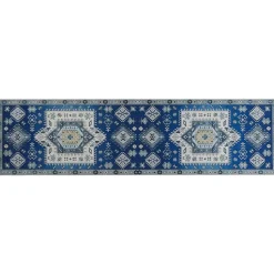 PARVAKADLI - Laagpolig vloerkleed - Blauw - 80 x 300 cm - Polyester