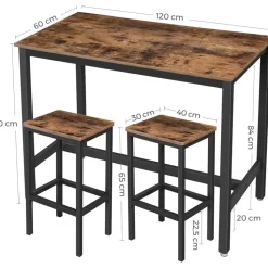 Parya - Vasagle - Bartafel Set - 120x60x90 - Donkerbruin