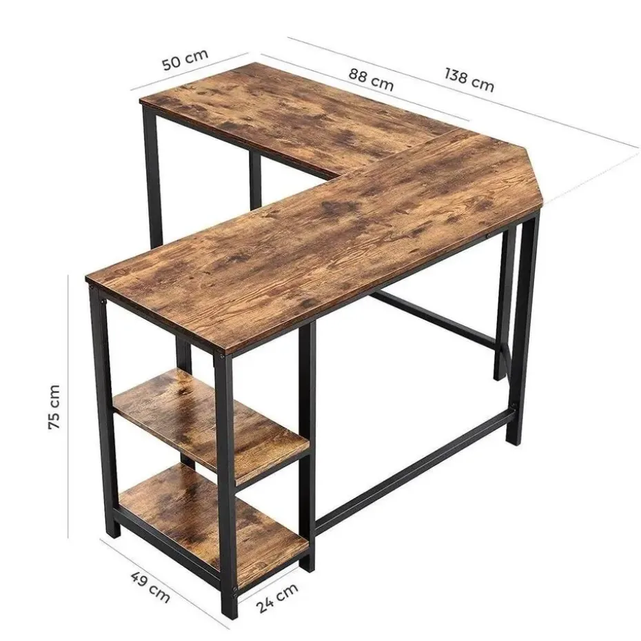 Parya Home - Hoekbureau - 138 x 50 x 75 cm - Metaal - Bruin