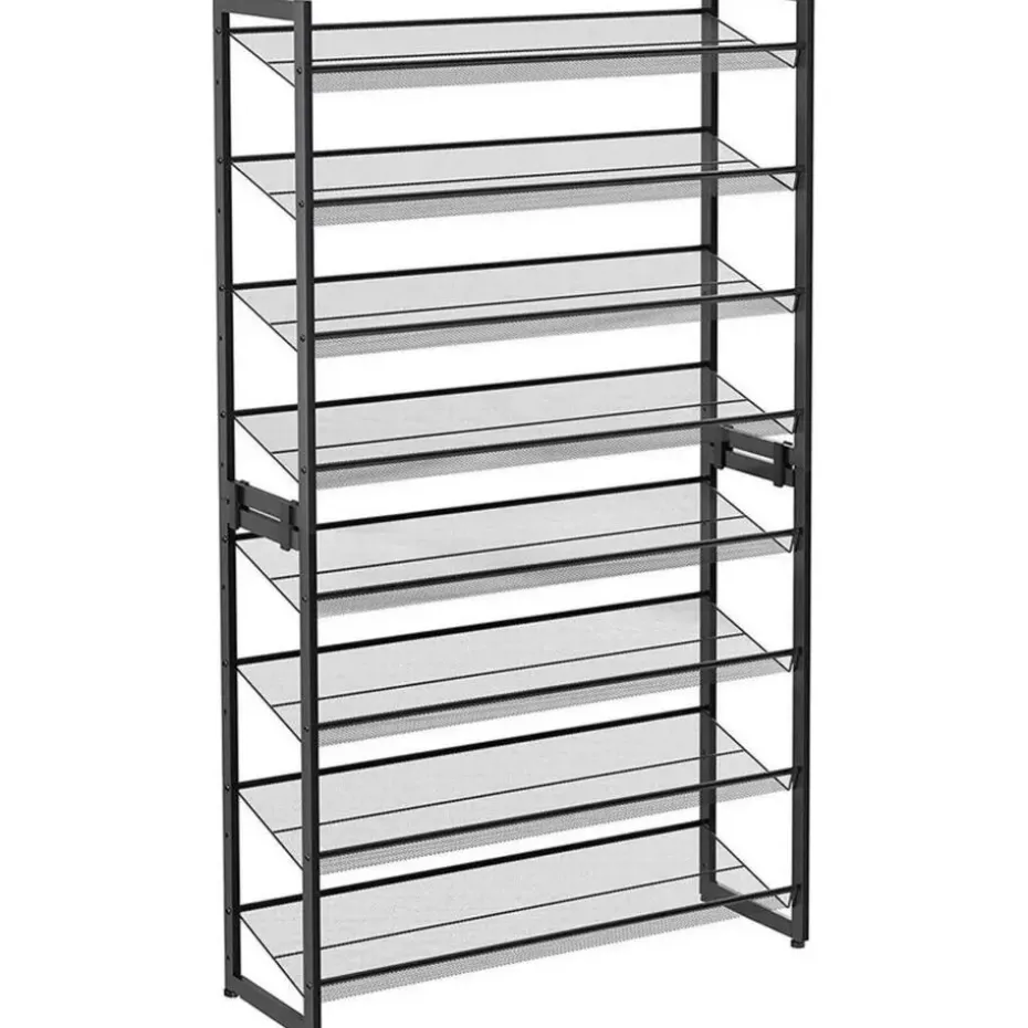 Parya Home - Schoenenrek met 8 roosters - Metaal - Zwart