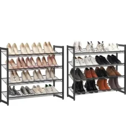 Parya Home - Schoenenrek met 8 roosters - Metaal - Zwart