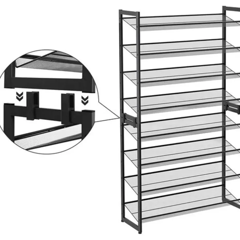 Parya Home - Schoenenrek met 8 roosters - Metaal - Zwart