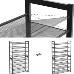 Parya Home - Schoenenrek met 8 roosters - Metaal - Zwart