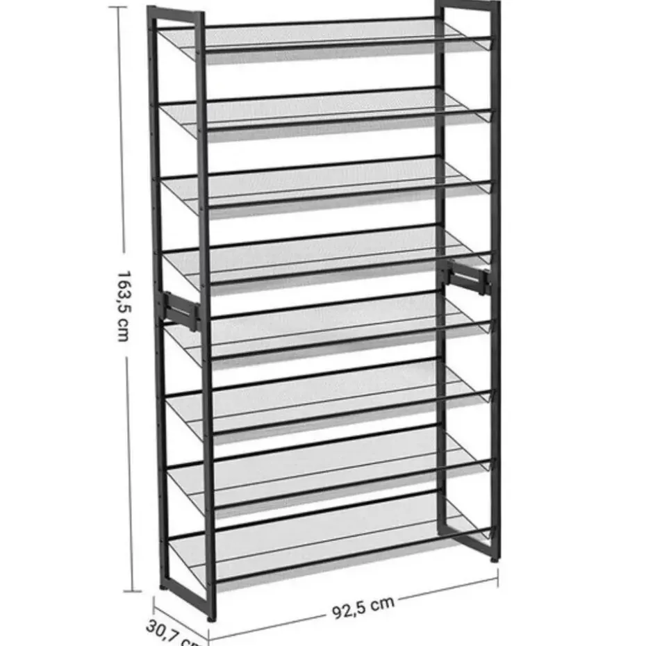 Parya Home - Schoenenrek met 8 roosters - Metaal - Zwart