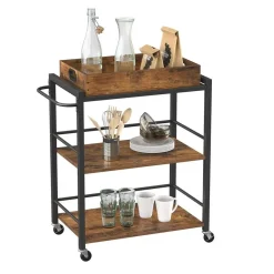 Parya Home - Serveerwagen - 3 Lagen - Met wieltjes - Industrieel