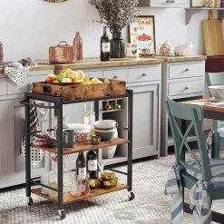 Parya Home - Serveerwagen - 3 Lagen - Met wieltjes - Industrieel