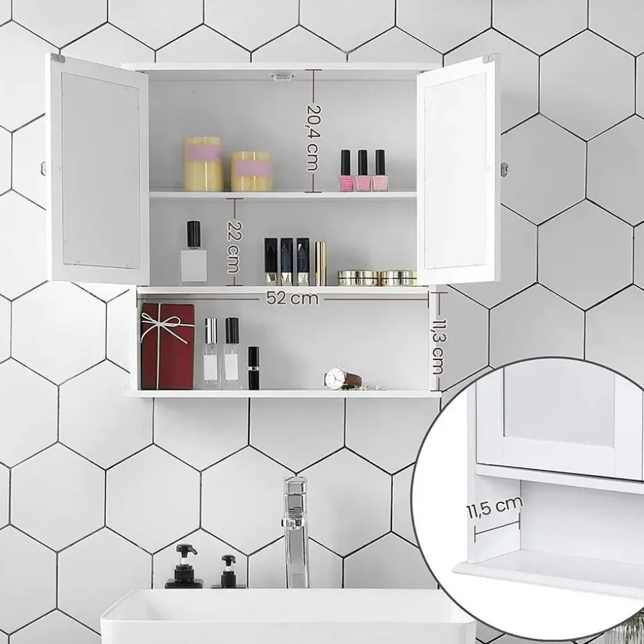 Parya Home - Spiegelkast - Badkamermeubel - 2 Deuren - 1 Plank - Hout - Wit