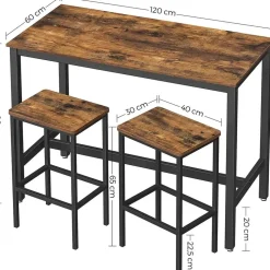 Parya Home Bartafel Set - Bartafel incl. twee barstoelen - Industrieel - Vintage