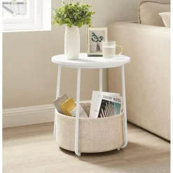 Parya Home Bijzettafel, ronde bijzettafel met stoffen mand