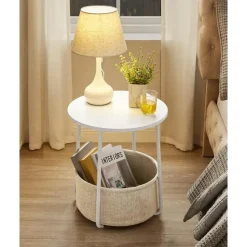 Parya Home Bijzettafel, ronde bijzettafel met stoffen mand