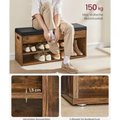 Parya Home Gevoerde schoenenbank, opbergbank, 3 vakken