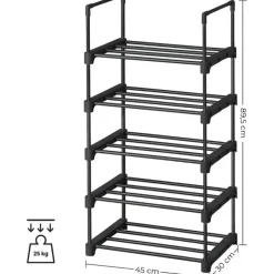 Parya Home metalen schoenrek met 5 niveaus - zwart