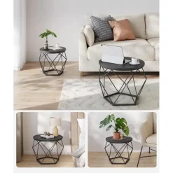 Parya home Ronde salontafels, set van 2 bijzettafels zwart