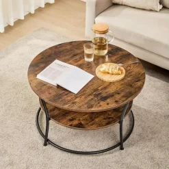 Parya Home Salontafel rond, Woonkamertafel, Sofatafel met plank