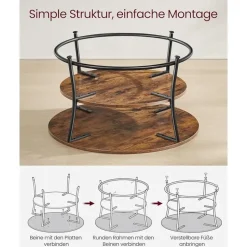 Parya Home Salontafel rond, Woonkamertafel, Sofatafel met plank