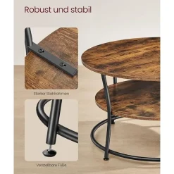 Parya Home Salontafel rond, Woonkamertafel, Sofatafel met plank