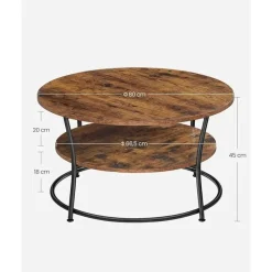 Parya Home Salontafel rond, Woonkamertafel, Sofatafel met plank