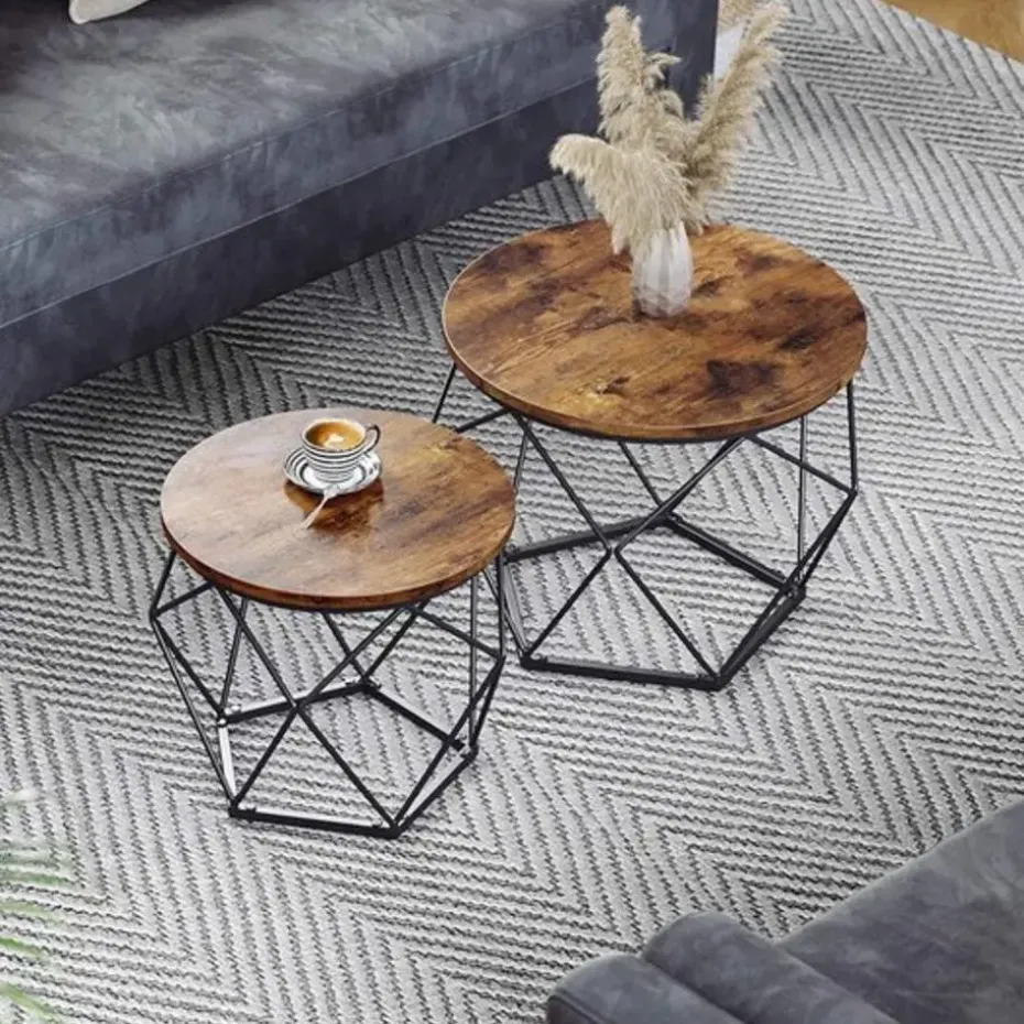 Parya home salontafel set van 2 salontafels bruin-zwart