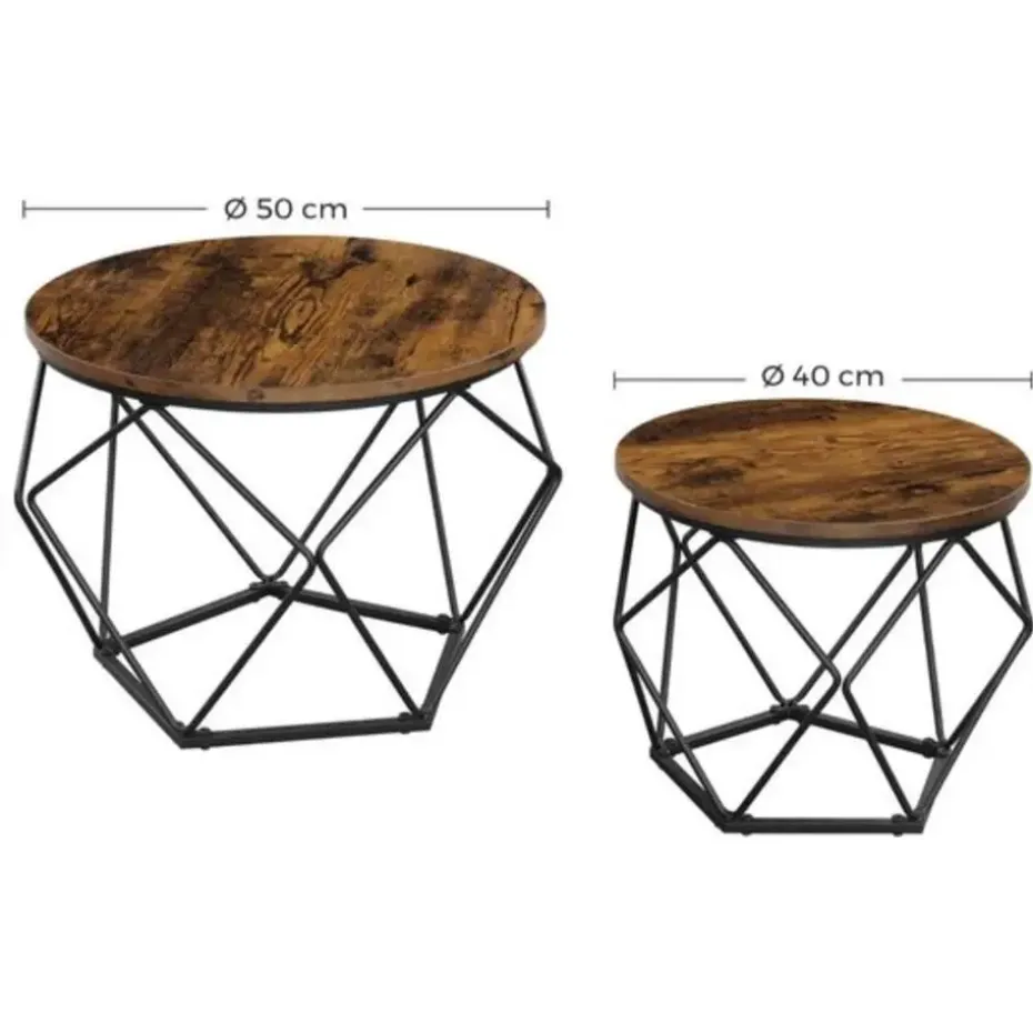 Parya home salontafel set van 2 salontafels bruin-zwart