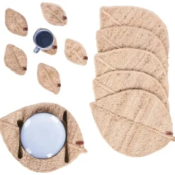 PEPPERLEAF - Set van 12 placemats en onderzetters - Natuurlijk - Jute