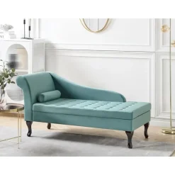 PESSAC - Chaise longue - Groenblauw - Linkerzijde - Fluweel