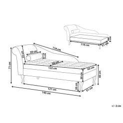 PESSAC - Chaise longue - Groenblauw - Linkerzijde - Fluweel