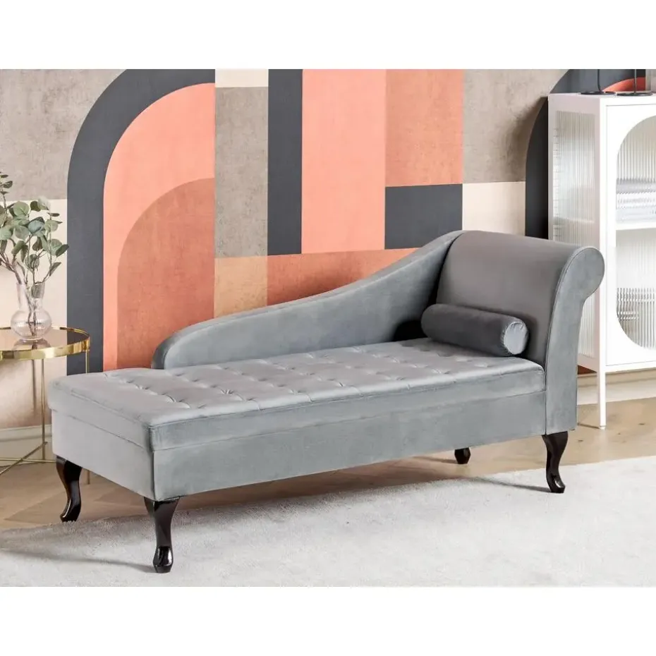 PESSAC - Chaise longue - Lichtgrijs - Rechterzijde - Fluweel