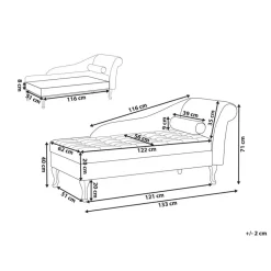 PESSAC - Chaise longue - Lichtgrijs - Rechterzijde - Fluweel