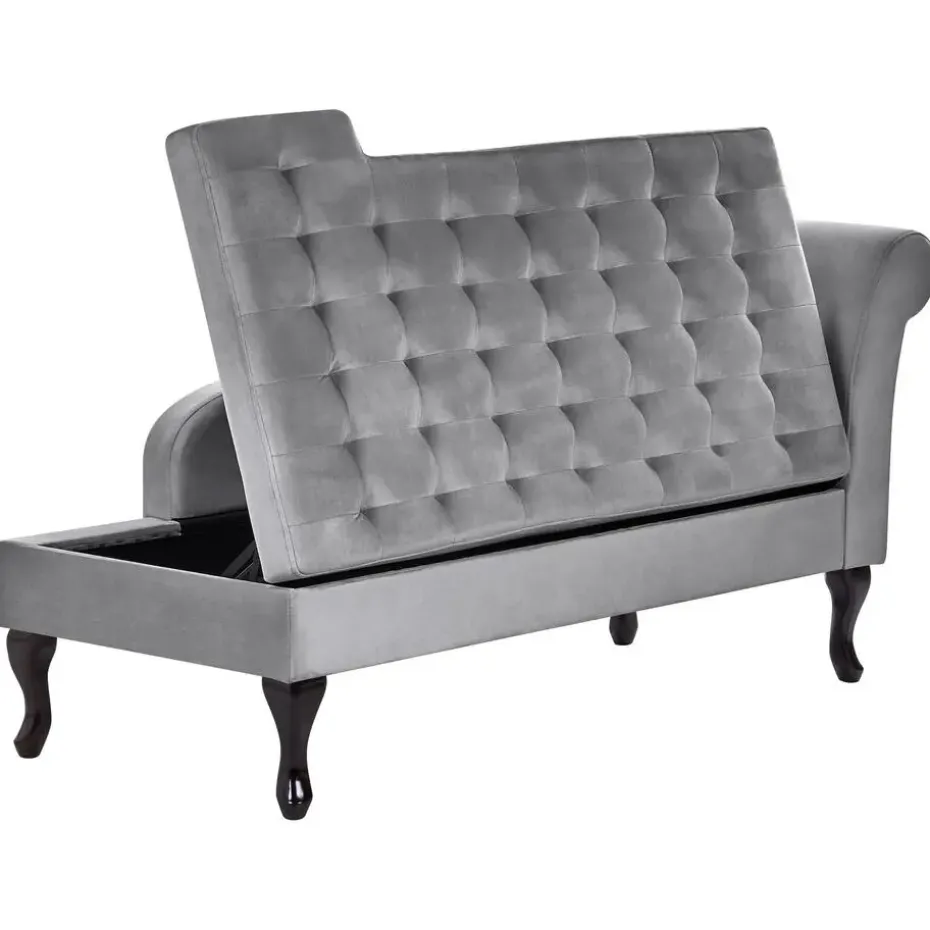 PESSAC - Chaise longue - Lichtgrijs - Rechterzijde - Fluweel