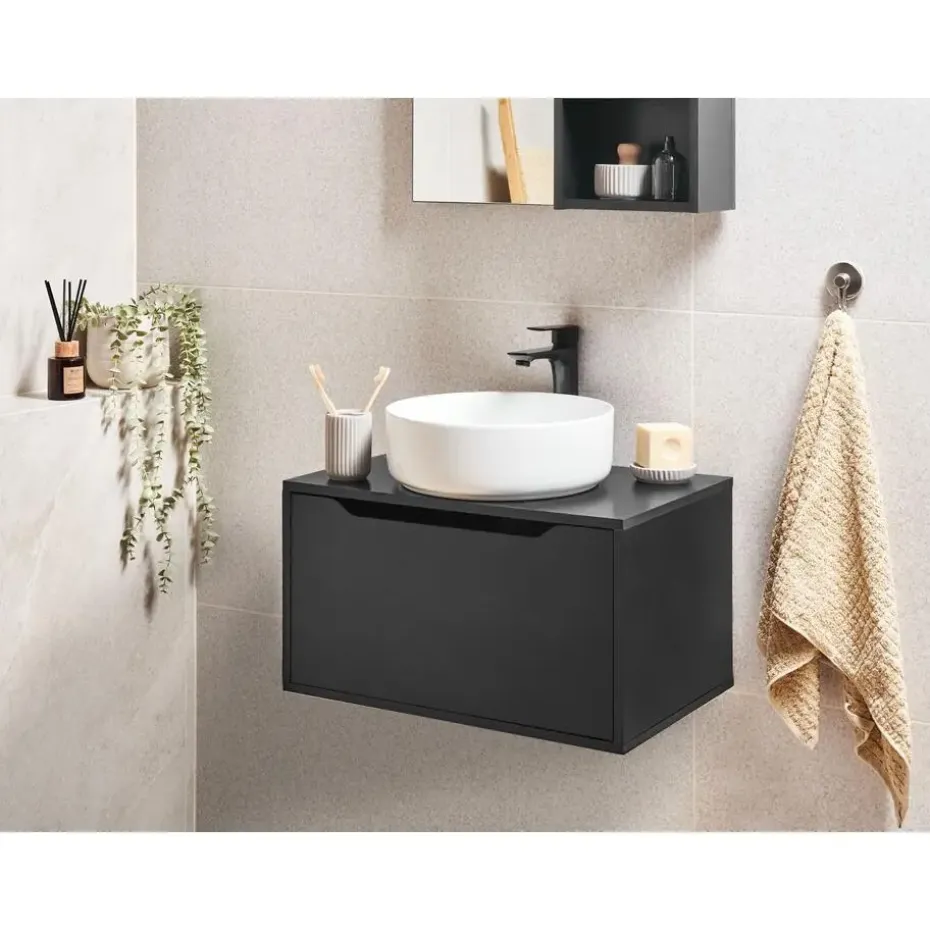 PETROLINA - Wastafelkast - Zwart - Vezelplaat
