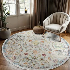 Picasso Sarough Vintage Rond Vloerkleed Creme / Beige Laagpolig - 160 CM ROND