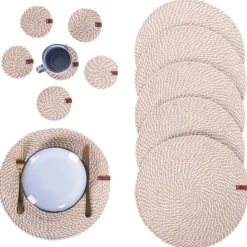 PIPTURUS - Set van 12 placemats en onderzetters - Natuurlijk - Jute