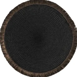 Placemat Zoë met franjes - zwart - Ø35 cm