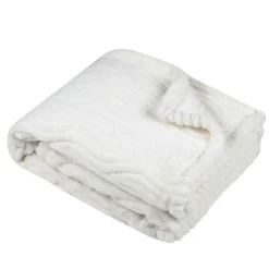 Plaid/bankdeken Columbia - ivoor wit - 180x220 cm - waves motief