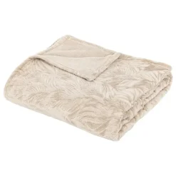 Plaid/bankdeken Leafes - beige - 180 x 230cm - polyester