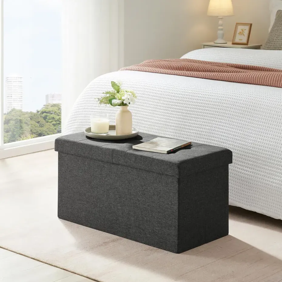 Poef - opvouwbaar - zonder poten - stof - 76 cm - donkergrijs