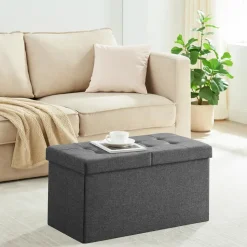 Poef - opvouwbaar - zonder poten - stof - 76 cm - donkergrijs