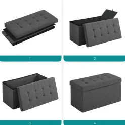 Poef - opvouwbaar - zonder poten - stof - 76 cm - donkergrijs