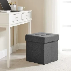 Poef - opvouwbaar - zonder poten - stof - 38 cm - donkergrijs