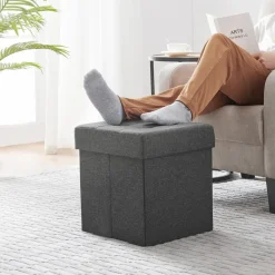 Poef - opvouwbaar - zonder poten - stof - 38 cm - donkergrijs