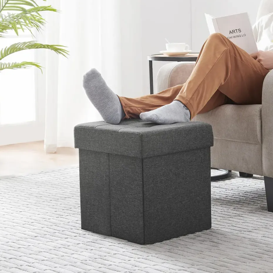 Poef - opvouwbaar - zonder poten - stof - 38 cm - donkergrijs