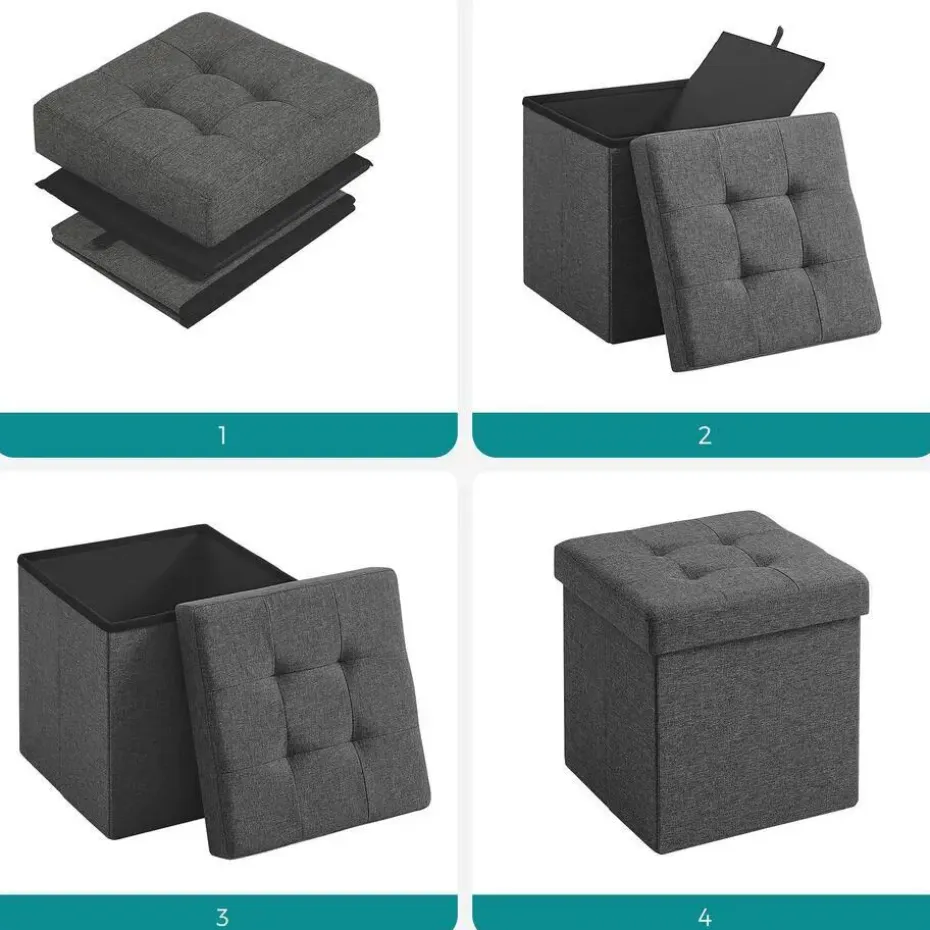 Poef - opvouwbaar - zonder poten - stof - 38 cm - donkergrijs