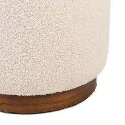 Poef met witte krullen en houten basis